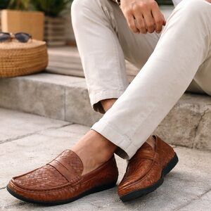Flag Ltd Woven Leather Loafers Brown 9M Slip On Casual Comfort